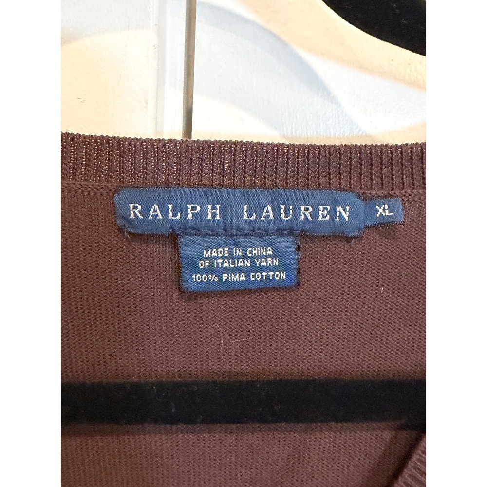 Ralph Lauren V-Neck Sweater Women XL Brown Excellent Pima Cotton Preppy Vintage - Picture 5 of 11